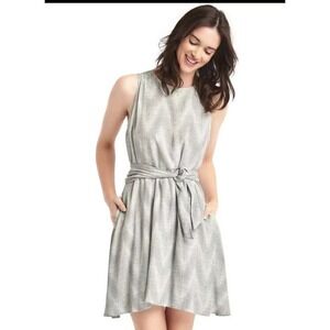 NWT Gap Dress Small White Black Printed Tie Waist Sleeveless Pockets